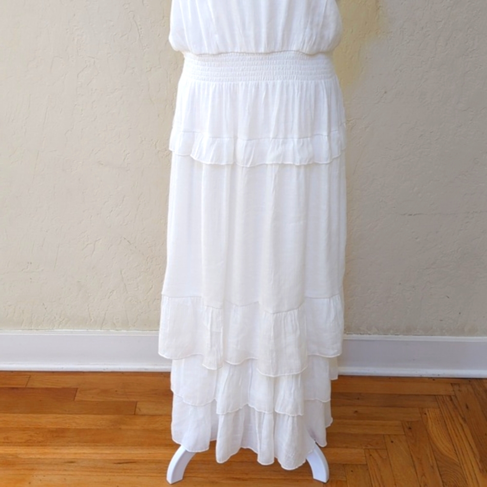 J Gee White Textured Tiered Ruffled V Neck Maxi Dress Size XL - Picture 6 of 10